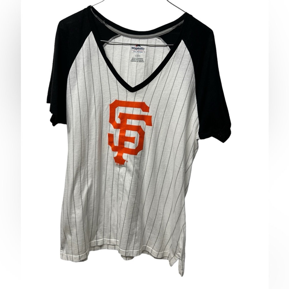 Majestic fan fashion San Francisco Giants baseball tee striped black white sz L